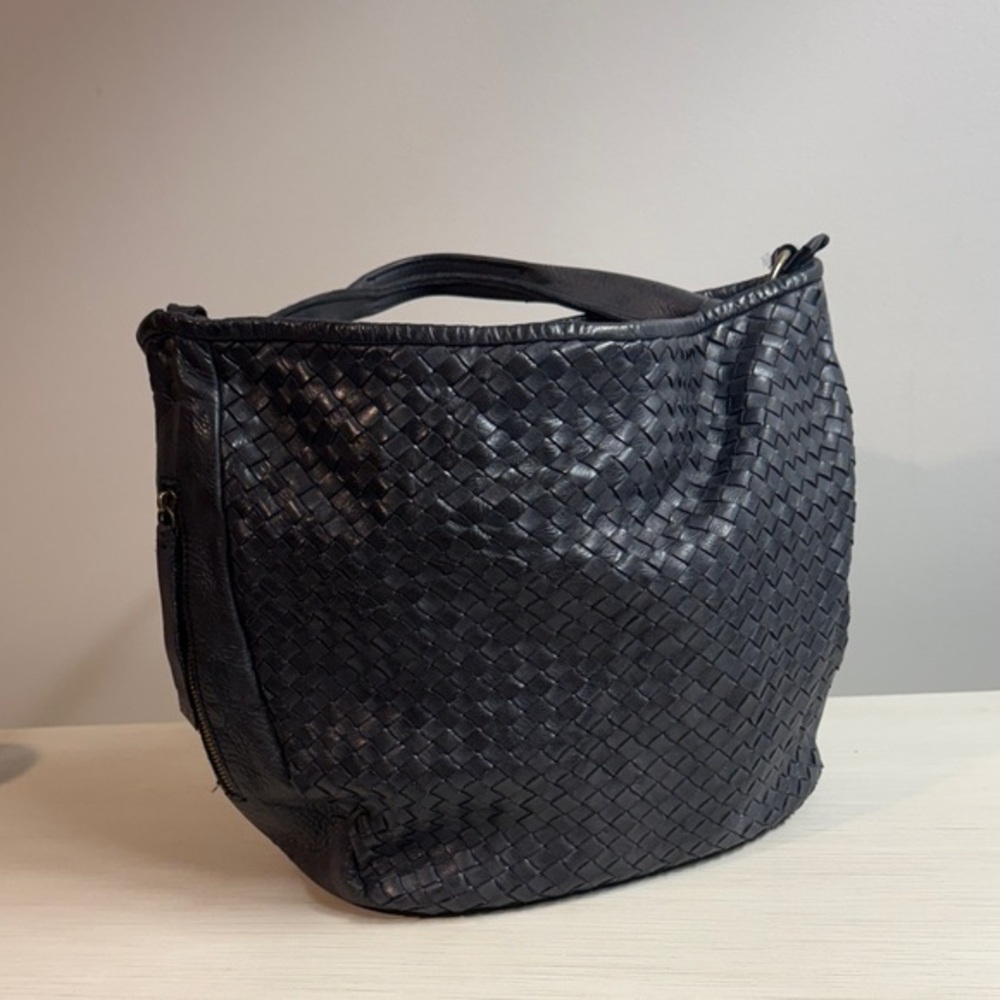 Valentina Black Woven Leather Shoulder Bag